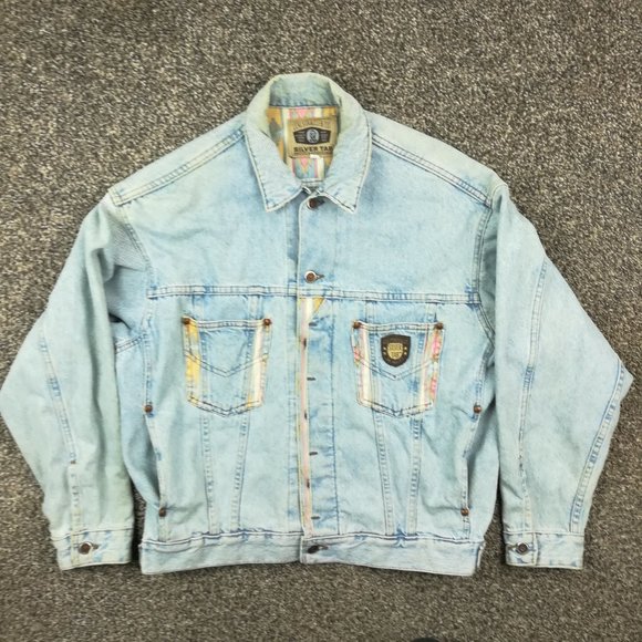 Vintage Levi's SilverTab Jacket Denim Aztec Southwestern Tribal Mens Medium - Picture 2 of 16